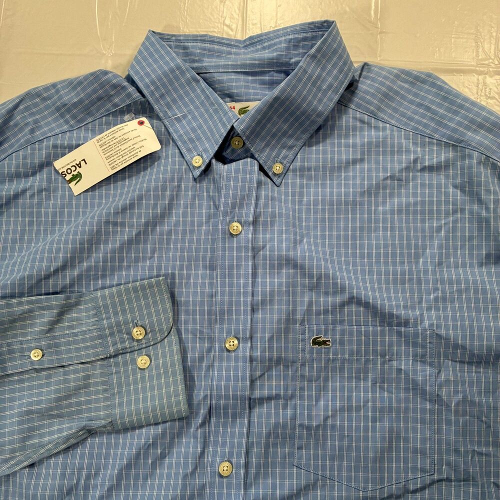 Lacoste Shirt Mens Extra Large Plaid Long Sleeve Slim Fit Casual Dress Shirt New